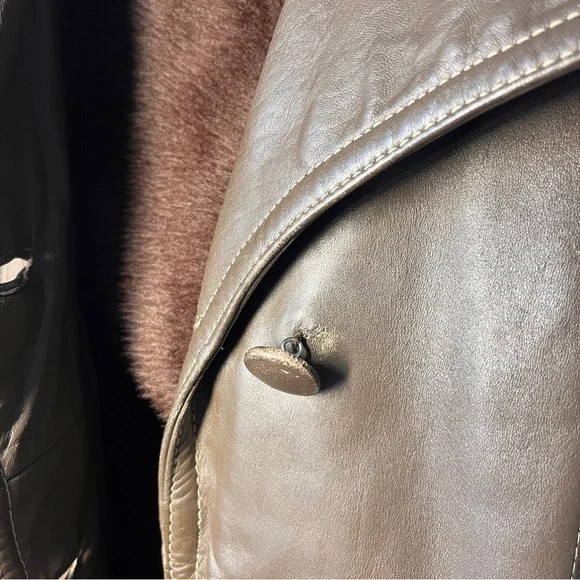 Vintage Olympic Long Leather Coat, Removable Faux Fur Liner - Picture 10 of 16